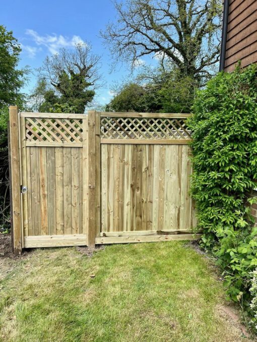 tongue and groove gate with top lattice in garden
