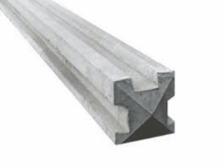 A long 3-way concrete slotted fence post showing a cross-section with three deep channels. Designed for corner or junction fencing, this durable grey post allows for the easy insertion of timber fence panels or gravel boards.