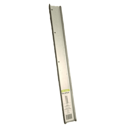 A single DuraPost trellis extension bracket in a pre-galvanised finish. Measuring 500mm x 49mm, this metal U-profile bracket is designed to extend concrete fence posts to accommodate trellis panels.