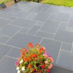 Black limestone patio slabs
