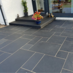Black limestone patio slabs
