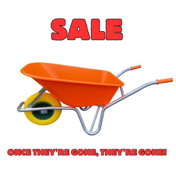 100 Litre Heavy Duty Orange Wheelbarrow with Flatproof Wheel